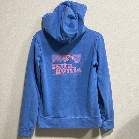 Patagonia Blue Pink Logo Organic Cotton Zip Hoodie Size Small - Picture 5 of 12